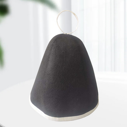 Supplier photo of the black felt Arctic Nut Banya Hat with white trim on a plain background
