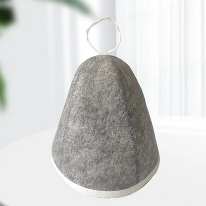 Supplier photo of the gray felt Arctic Nut Banya Hat with white trim on a plain background